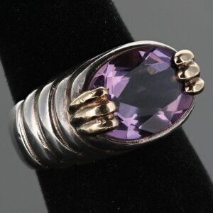 Vintage C^A 925 stering silver and 14K Amethyst Ring Sz 6.5 10.2g